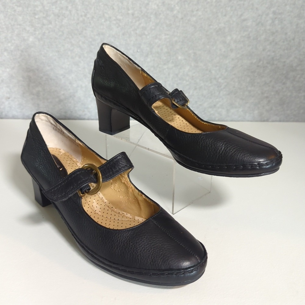 Ros Hommerson Black Leather Mary Jane Block Heel Pumps Comfort Dress Shoes 8.5M
